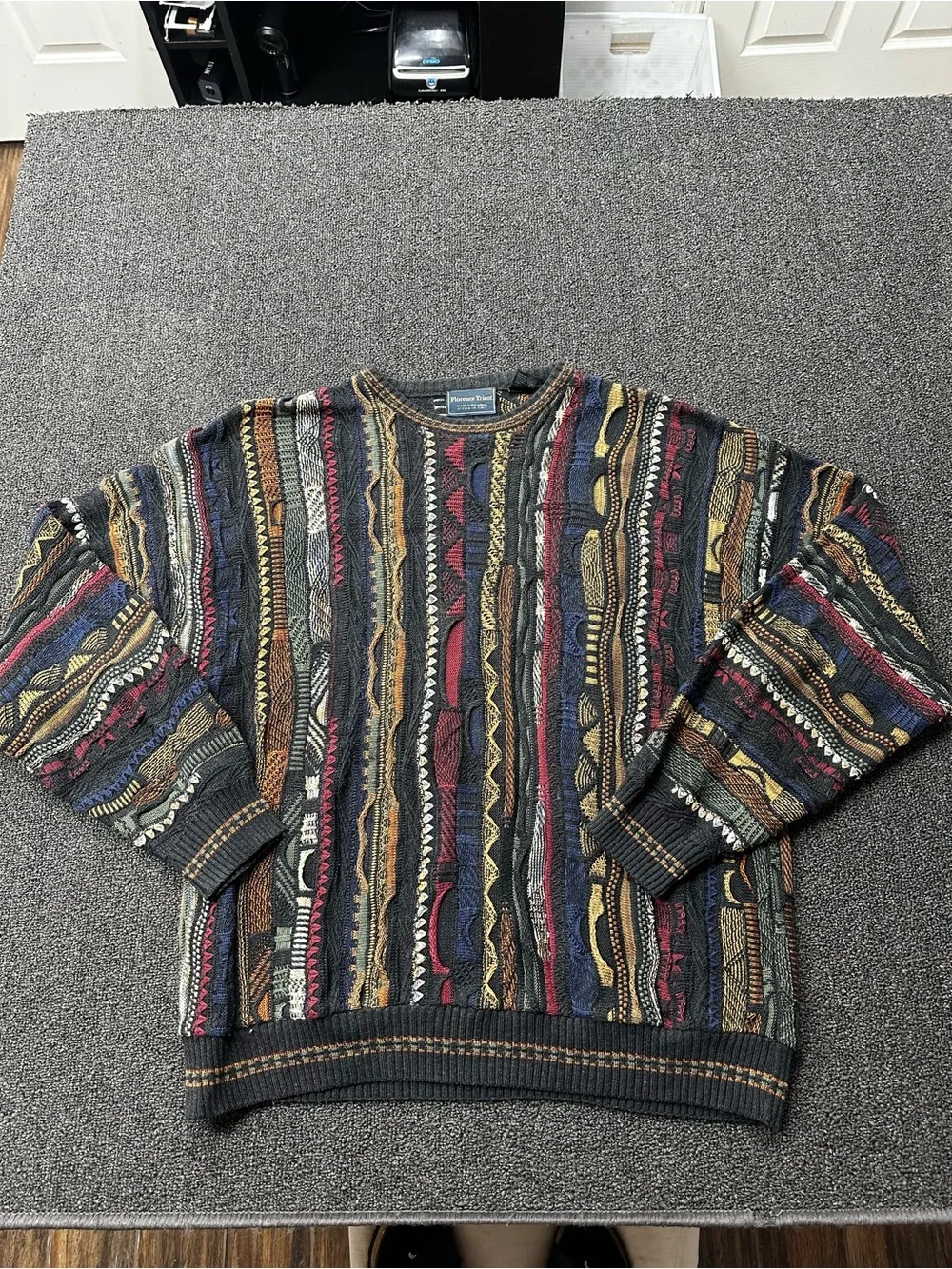 Vtg Florence Tricot Coogi Style 3D Textured Knit Sweater Mens XL